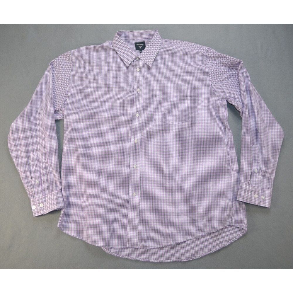 James Pringle Mens Button Up Long Sleeve Purple Houndstooth Shirt Size XL‎